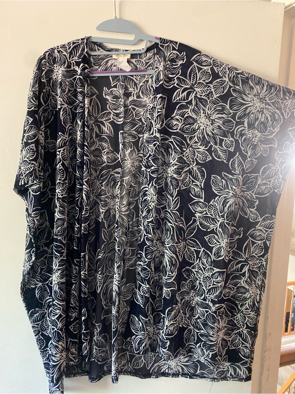Navy & White Floral Kimono Cardigan